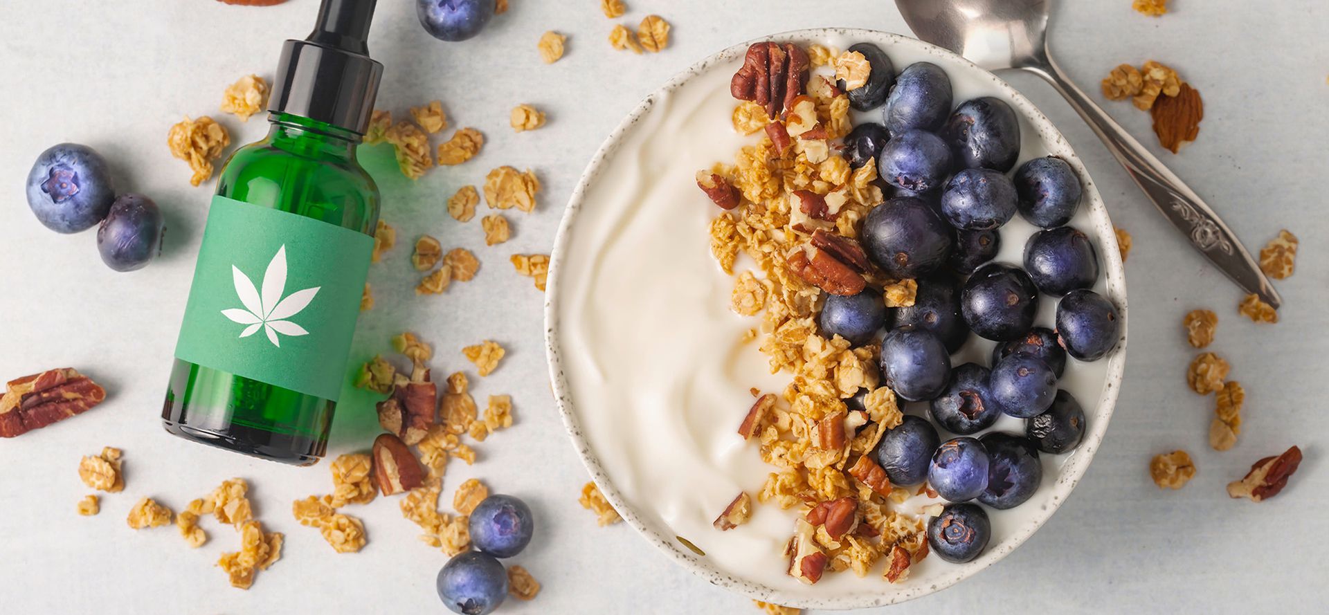 CBD Oil And A Plate Of Oatmeal.