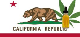 CBD Oil Bottle And California Flag.