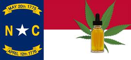 CBD Oil Bottle And North Carolina Flag.